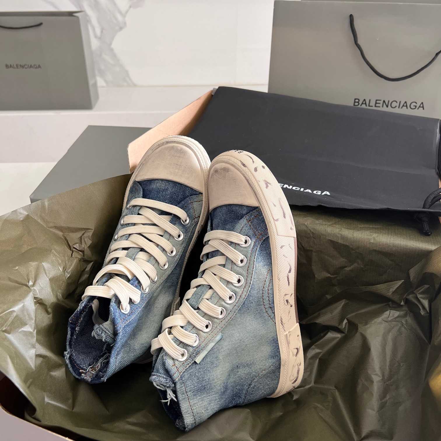 Balenciaga Paris High Top Sneaker In Blue - FashionPlug