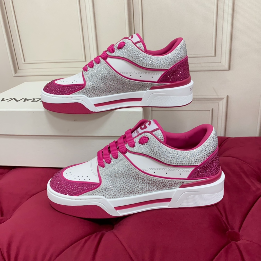Dolce & Gabbana Women's Pink Crystal-embellished Leather Sneakers - FashionPlug