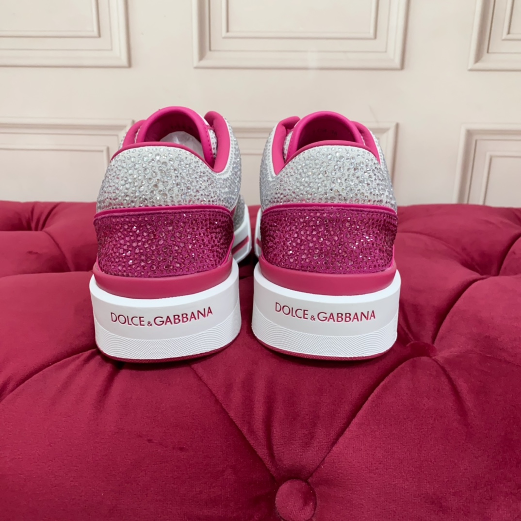 Dolce & Gabbana Women's Pink Crystal-embellished Leather Sneakers - FashionPlug
