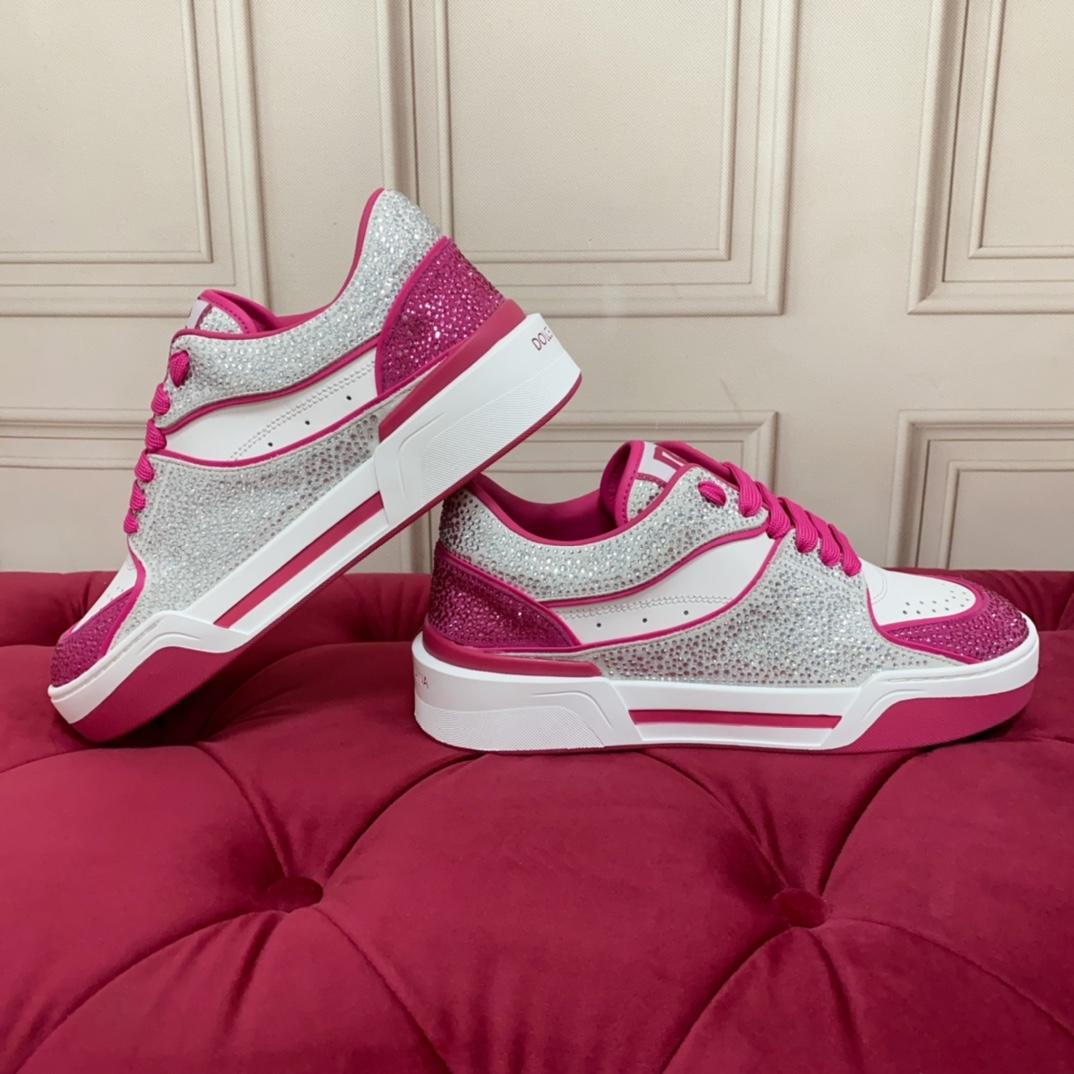 Dolce & Gabbana Women's Pink Crystal-embellished Leather Sneakers - FashionPlug