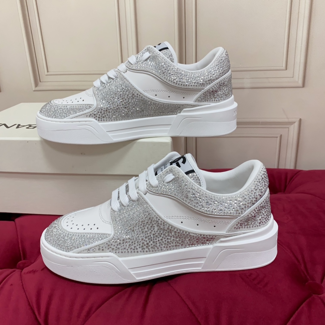 Dolce & Gabbana Crystal-embellished Leather Sneakers - FashionPlug