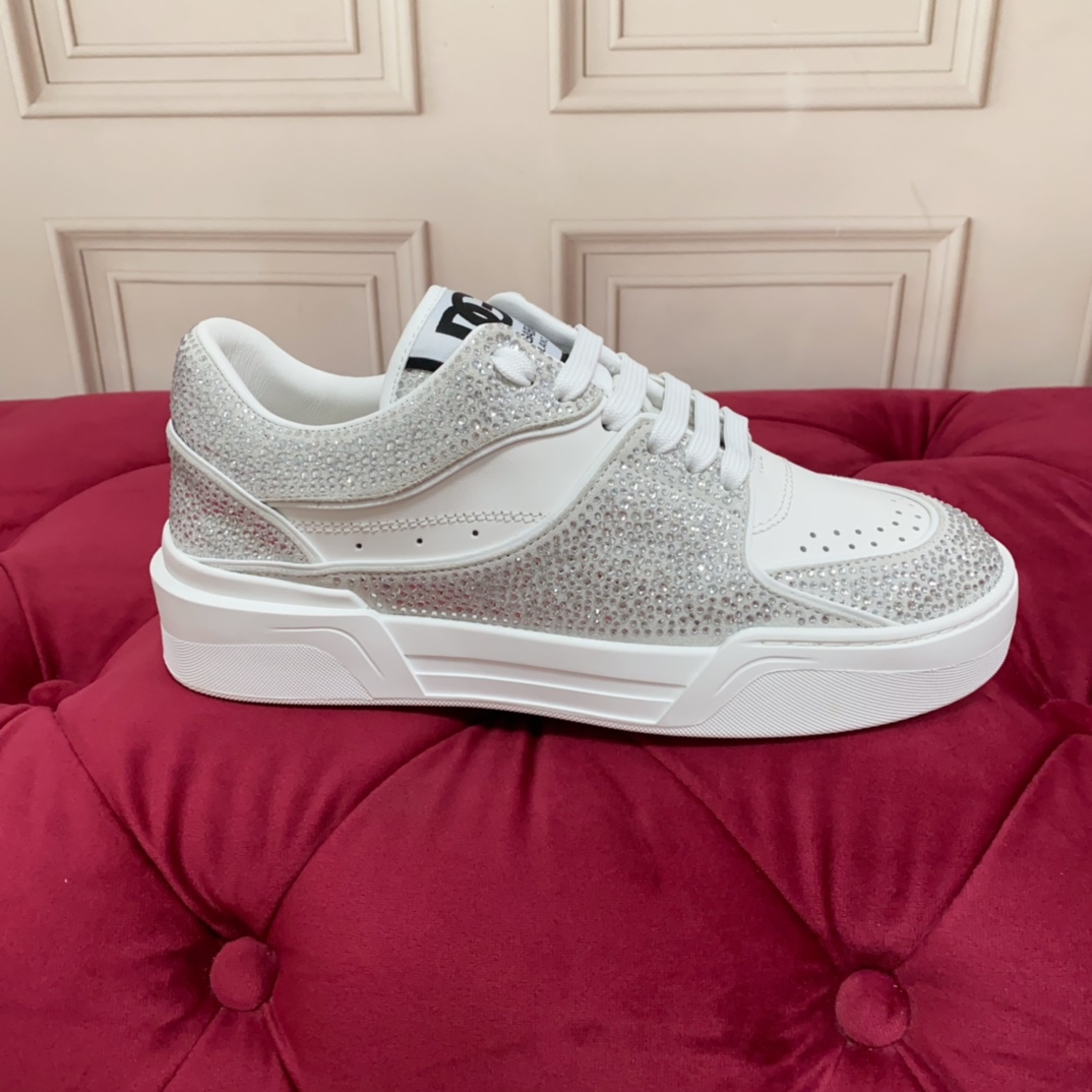 Dolce & Gabbana Crystal-embellished Leather Sneakers - FashionPlug