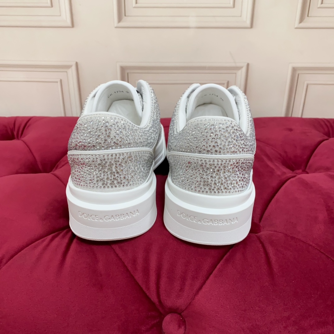 Dolce & Gabbana Crystal-embellished Leather Sneakers - FashionPlug