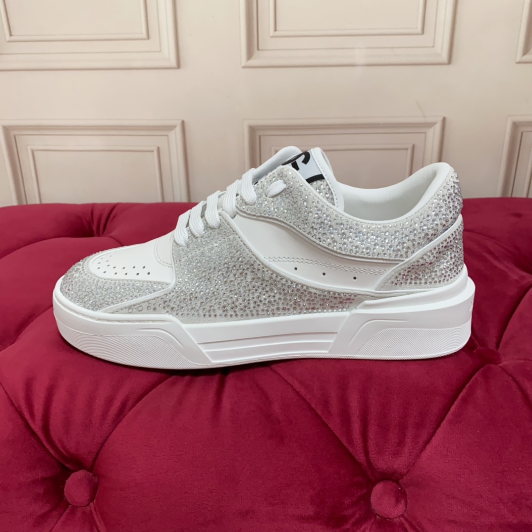 Dolce & Gabbana Crystal-embellished Leather Sneakers - FashionPlug