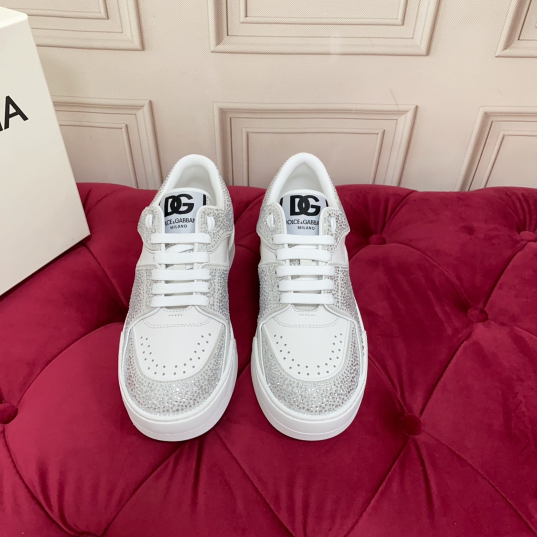 Dolce & Gabbana Crystal-embellished Leather Sneakers - FashionPlug