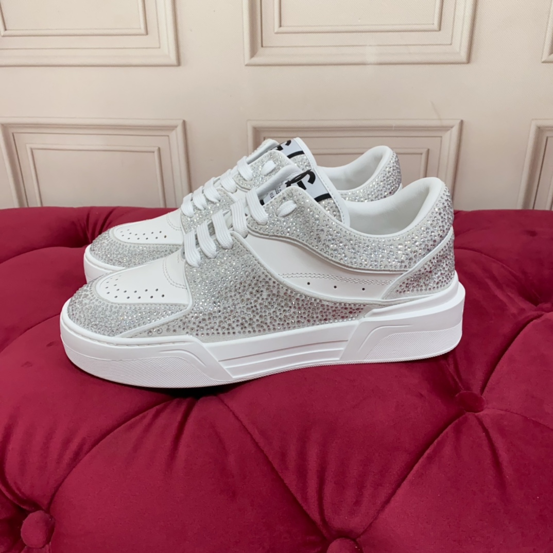 Dolce & Gabbana Crystal-embellished Leather Sneakers - FashionPlug