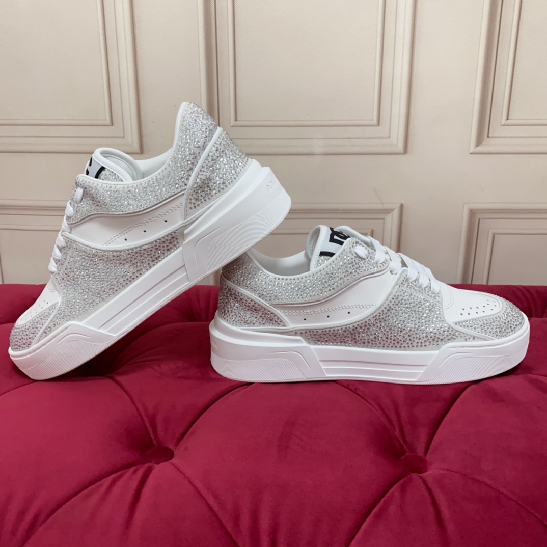 Dolce & Gabbana Crystal-embellished Leather Sneakers - FashionPlug
