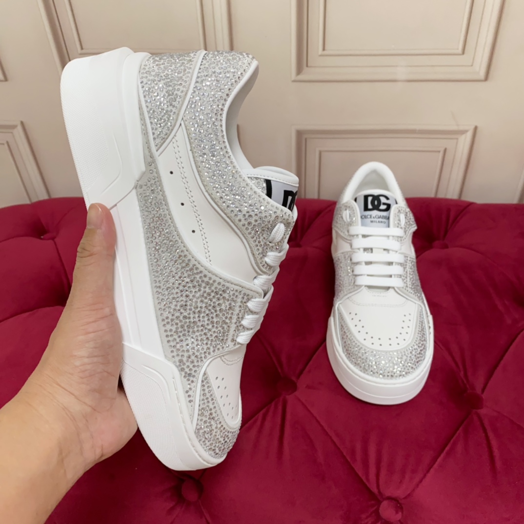 Dolce & Gabbana Crystal-embellished Leather Sneakers - FashionPlug