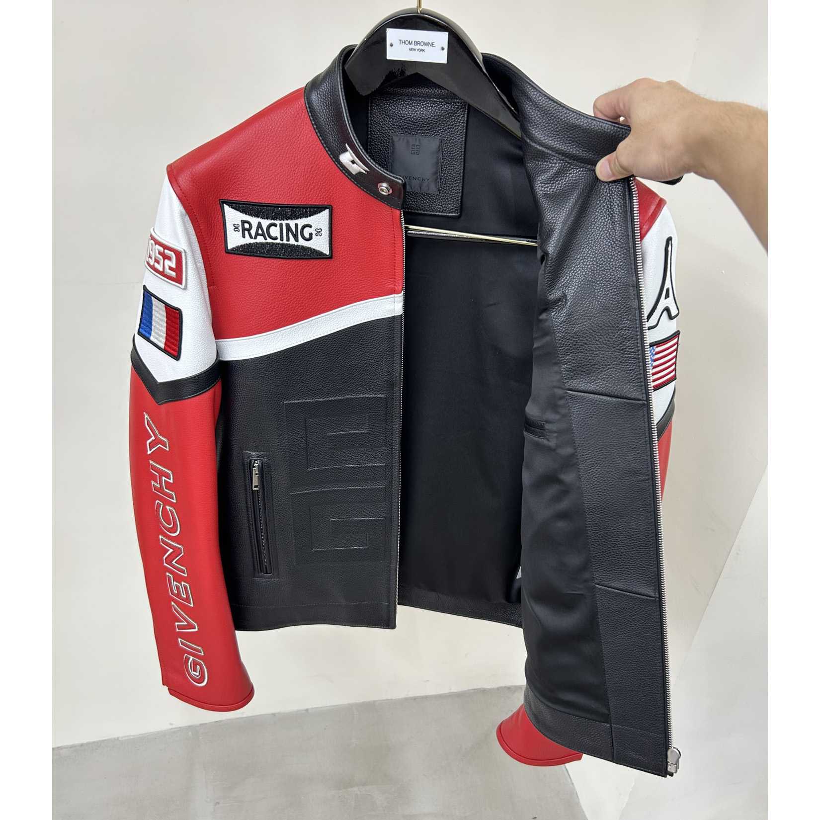 Givenchy Red 4g Motif Biker Jacket - FashionPlug