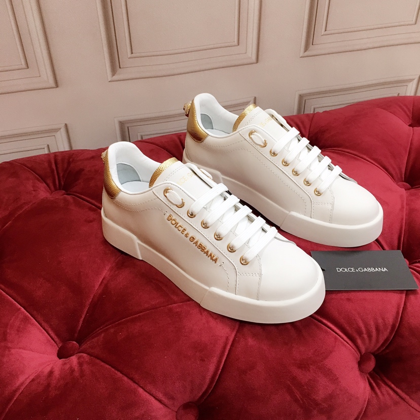 Dolce & Gabbana White Portofino Trainers With Pearl - FashionPlug