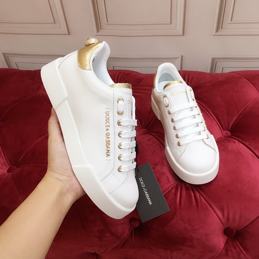 Dolce & Gabbana White Portofino Trainers With Pearl - FashionPlug