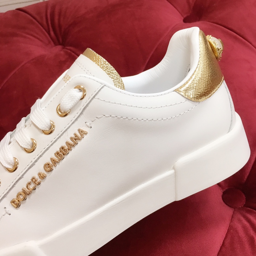 Dolce & Gabbana White Portofino Trainers With Pearl - FashionPlug