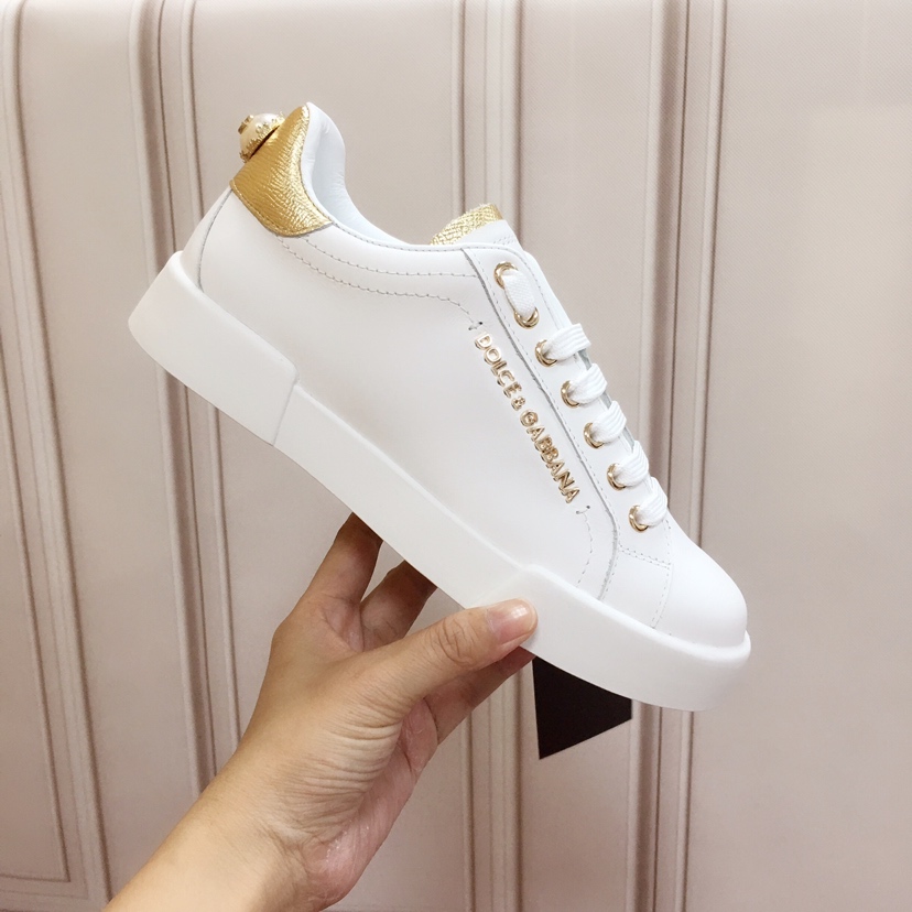 Dolce & Gabbana White Portofino Trainers With Pearl - FashionPlug