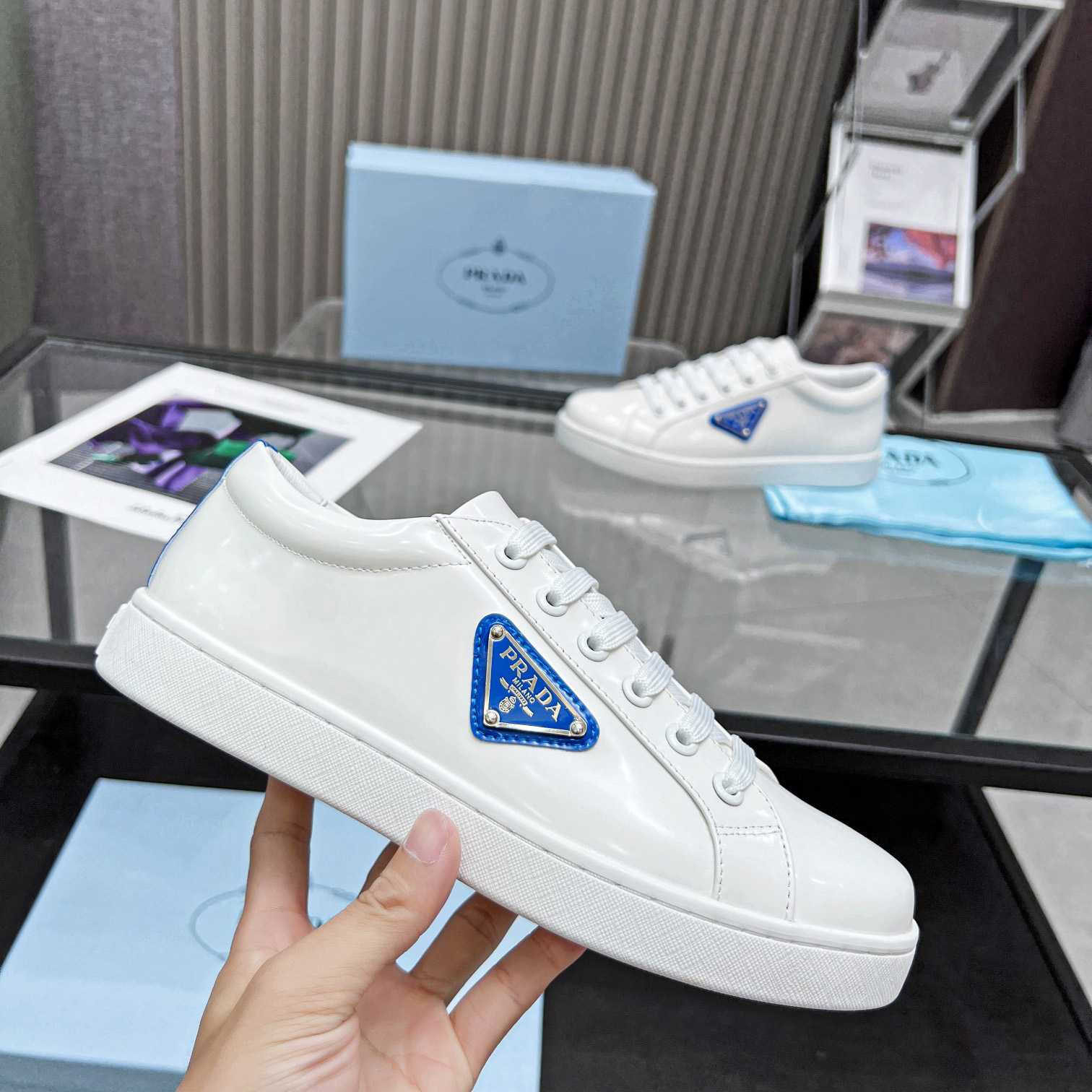 Prada Brushed Leather Low-top Sneakers - FashionPlug
