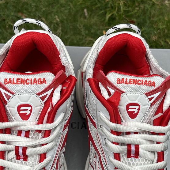 Balenciaga Runner Sneaker In White And Red Mesh And Nylon - FashionPlug