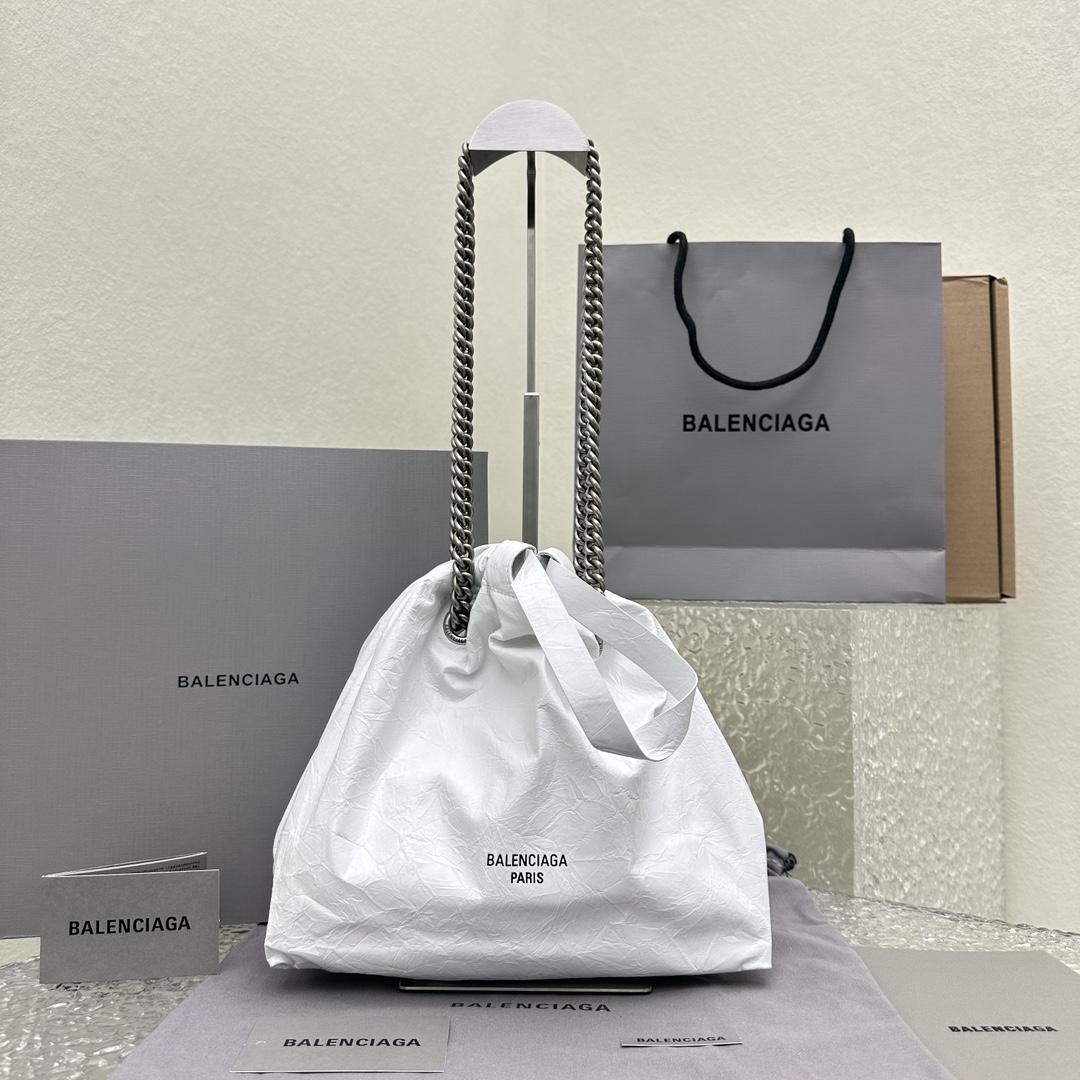 Balenciaga Crush Small Tote Bag In White(27X10X32CM) - FashionPlug