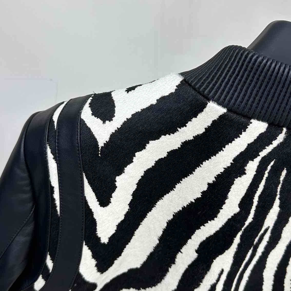 Balmain Zebra Pattern Leather Bomber Jacket - FashionPlug