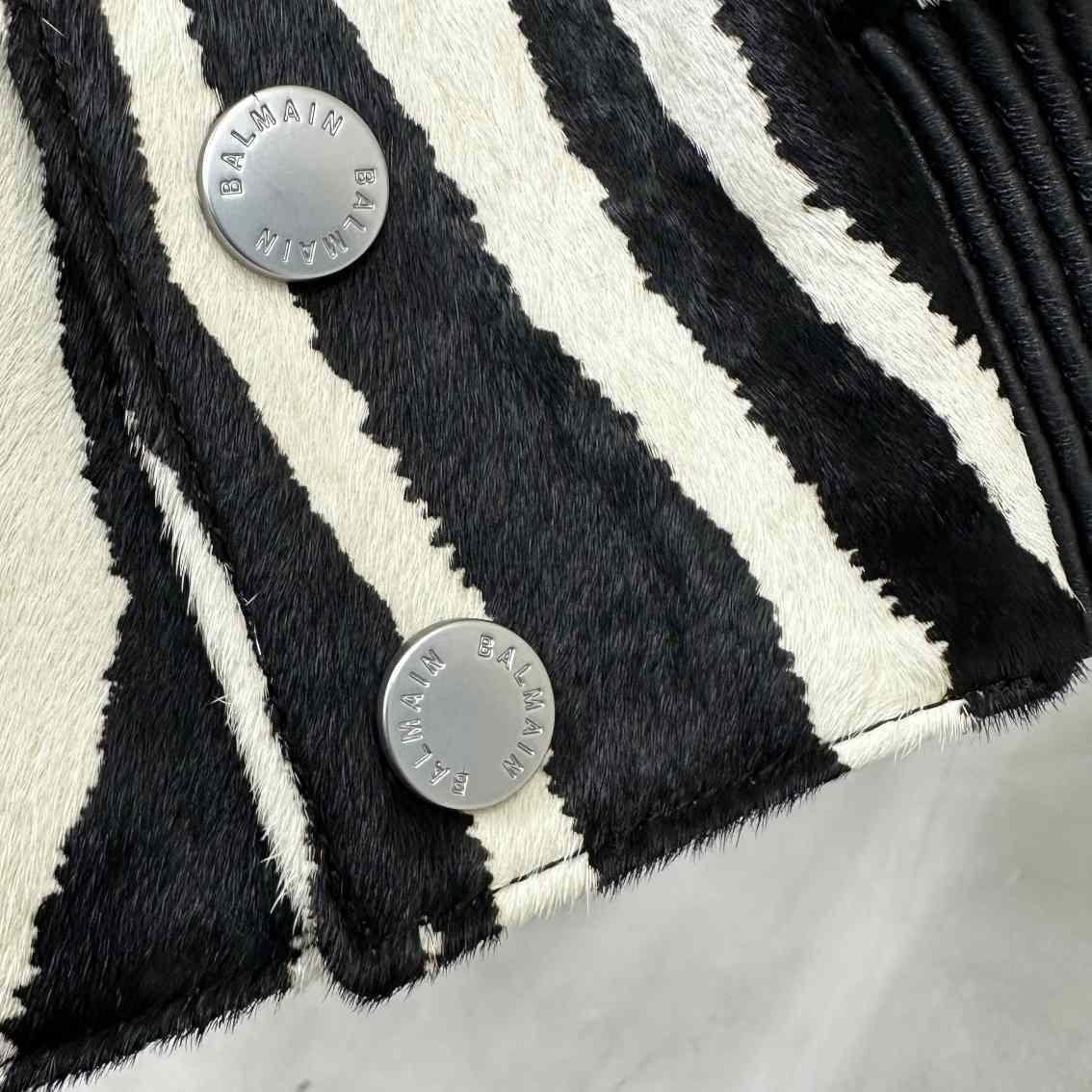 Balmain Zebra Pattern Leather Bomber Jacket - FashionPlug