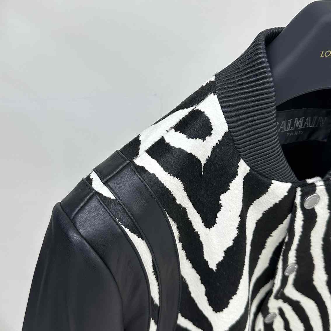 Balmain Zebra Pattern Leather Bomber Jacket - FashionPlug