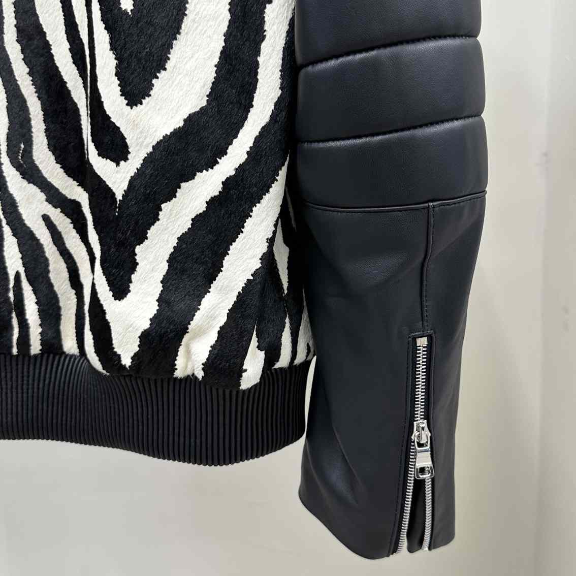 Balmain Zebra Pattern Leather Bomber Jacket - FashionPlug