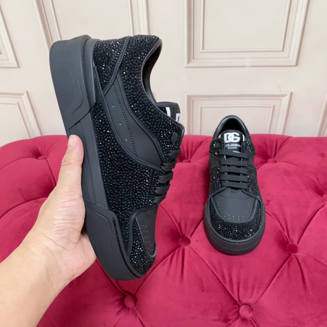 Dolce & Gabbana Crystal-embellished Leather Sneakers - FashionPlug