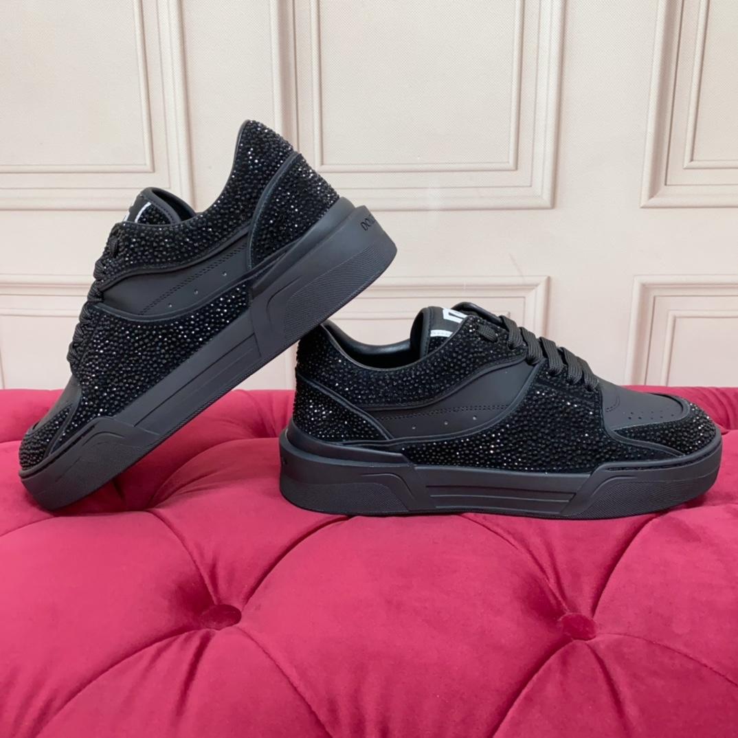 Dolce & Gabbana Crystal-embellished Leather Sneakers - FashionPlug