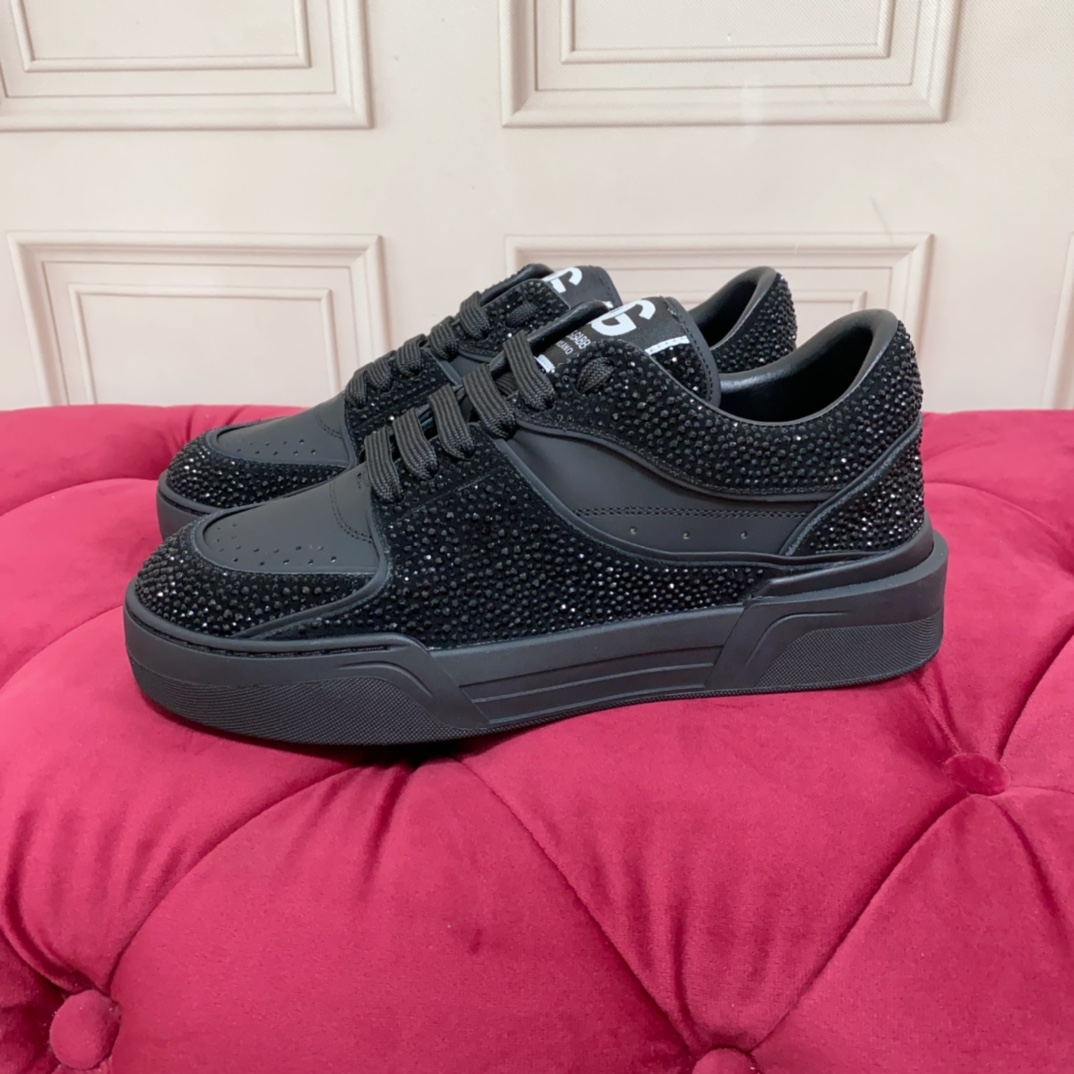 Dolce & Gabbana Crystal-embellished Leather Sneakers - FashionPlug