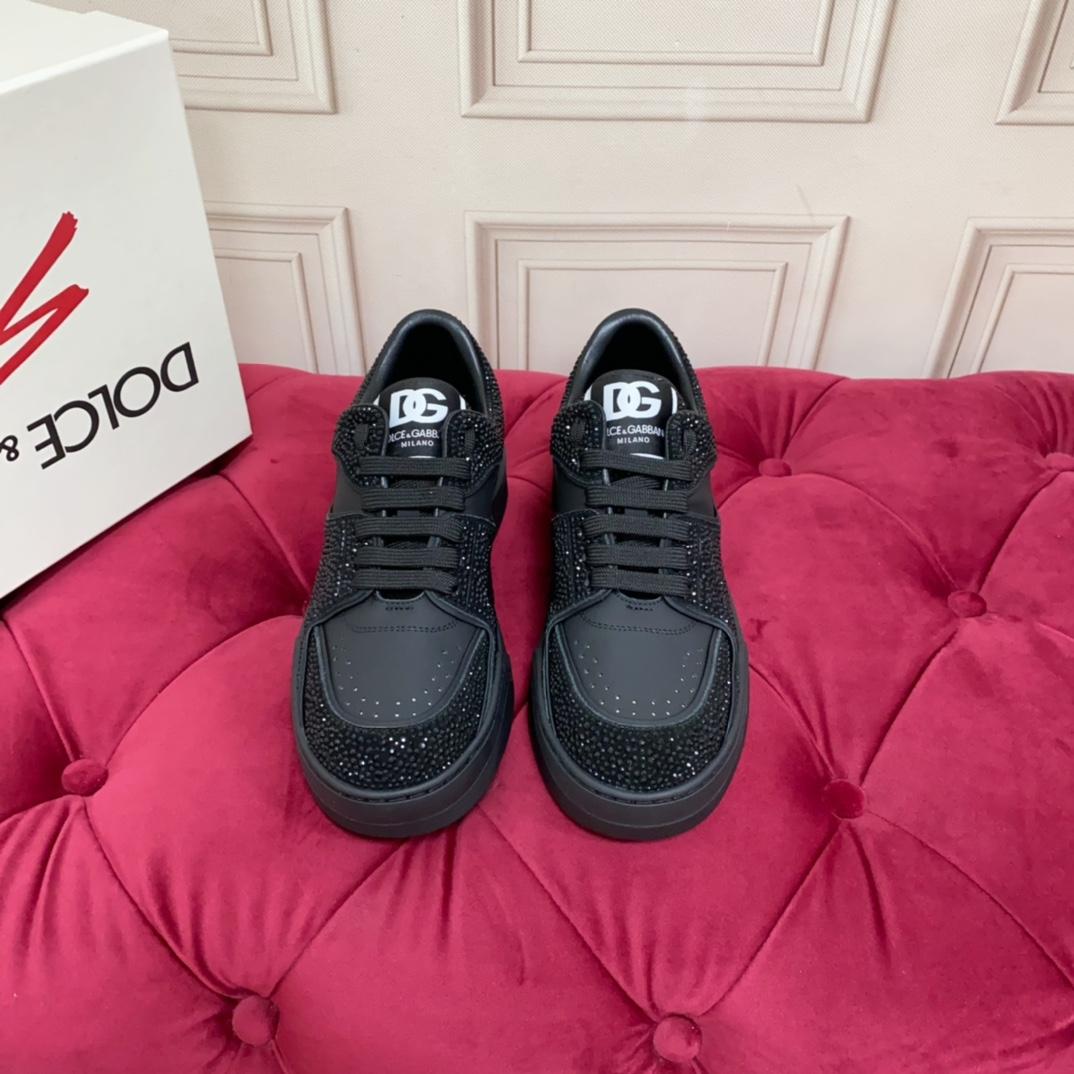Dolce & Gabbana Crystal-embellished Leather Sneakers - FashionPlug