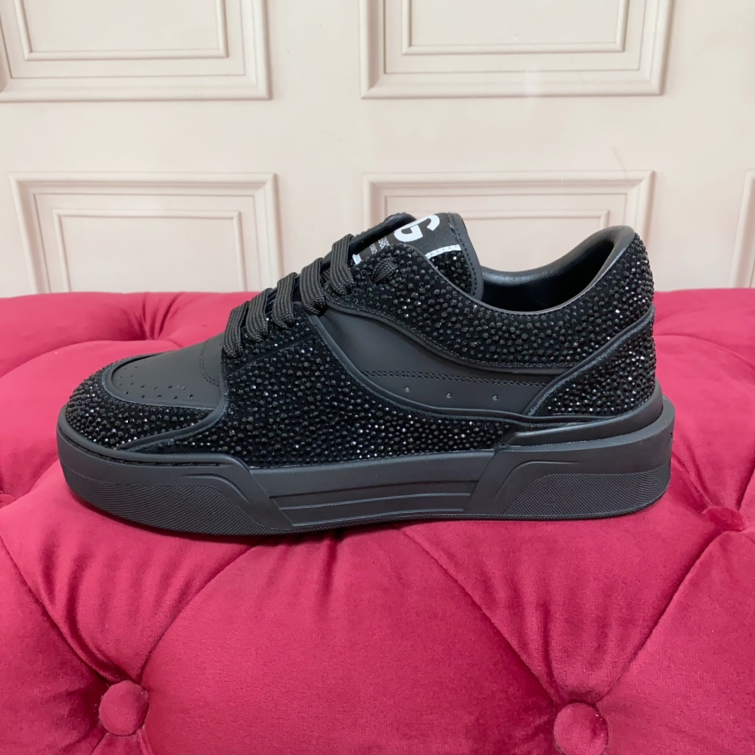 Dolce & Gabbana Crystal-embellished Leather Sneakers - FashionPlug