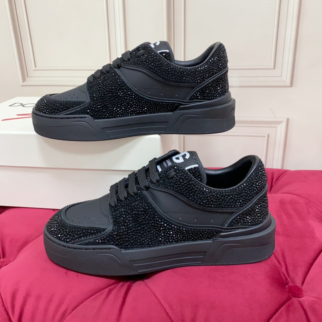 Dolce & Gabbana Crystal-embellished Leather Sneakers - FashionPlug