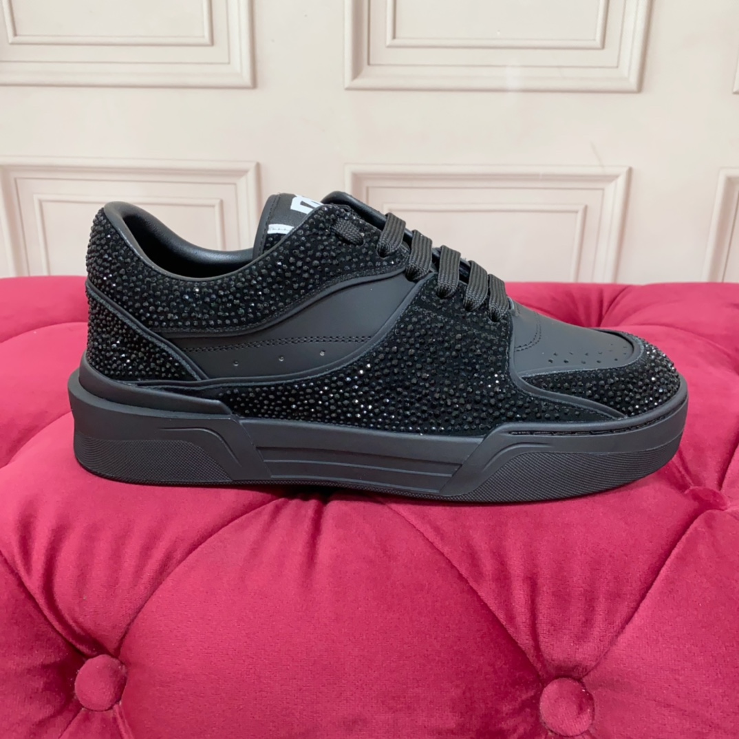 Dolce & Gabbana Crystal-embellished Leather Sneakers - FashionPlug