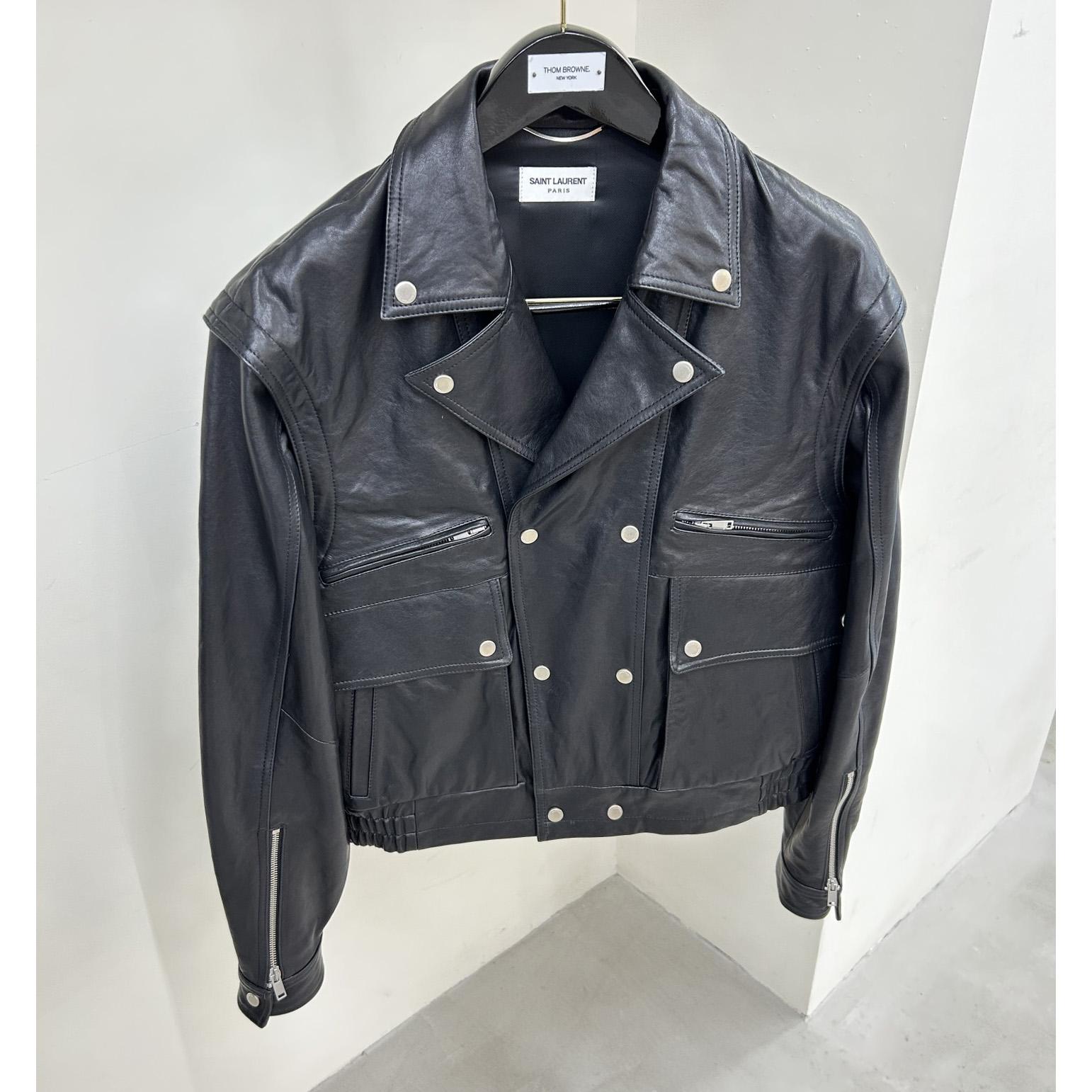 Saint Laurent Biker Jacket In Vintage Crinkled Lambskin - FashionPlug