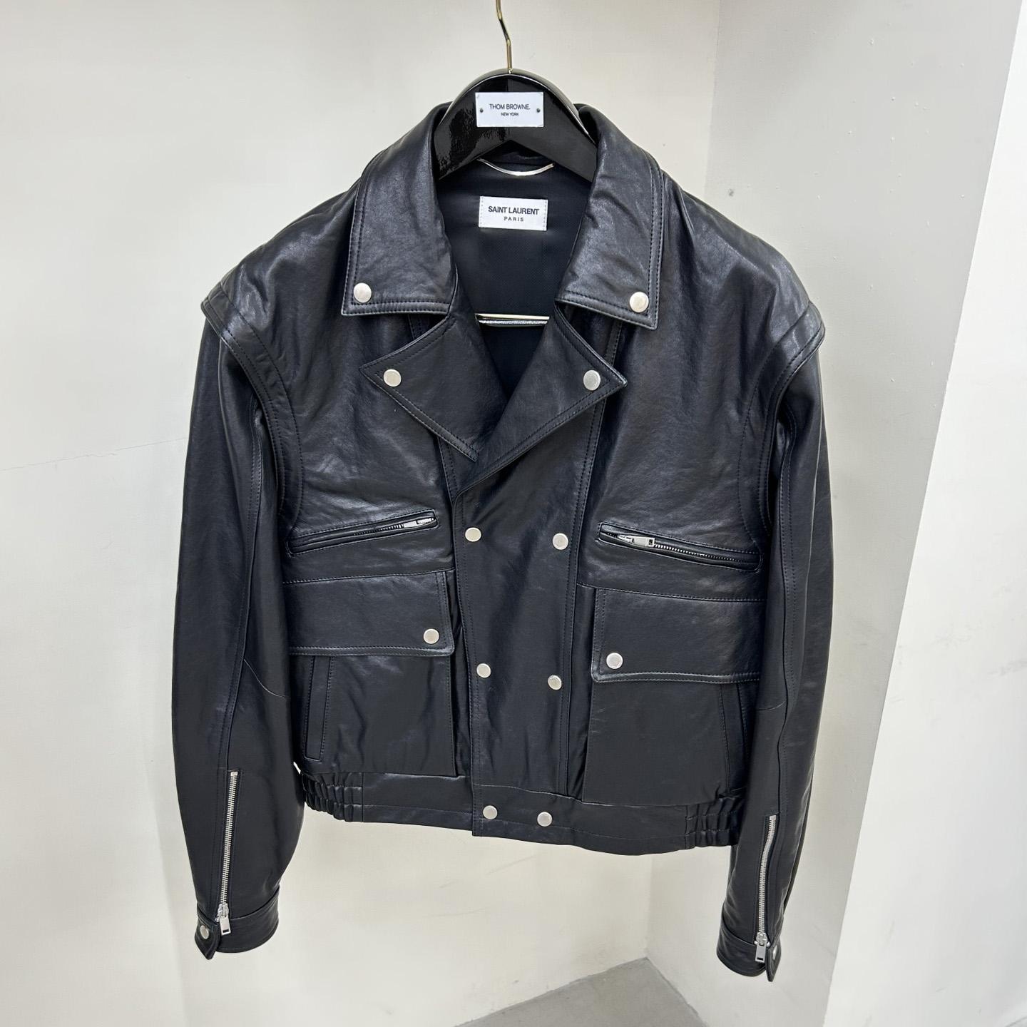 Saint Laurent Biker Jacket In Vintage Crinkled Lambskin - FashionPlug