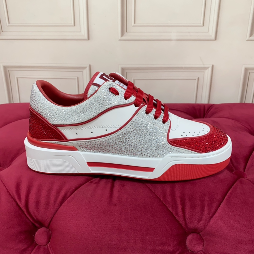 Dolce & Gabbana Crystal-embellished Leather Sneakers - FashionPlug