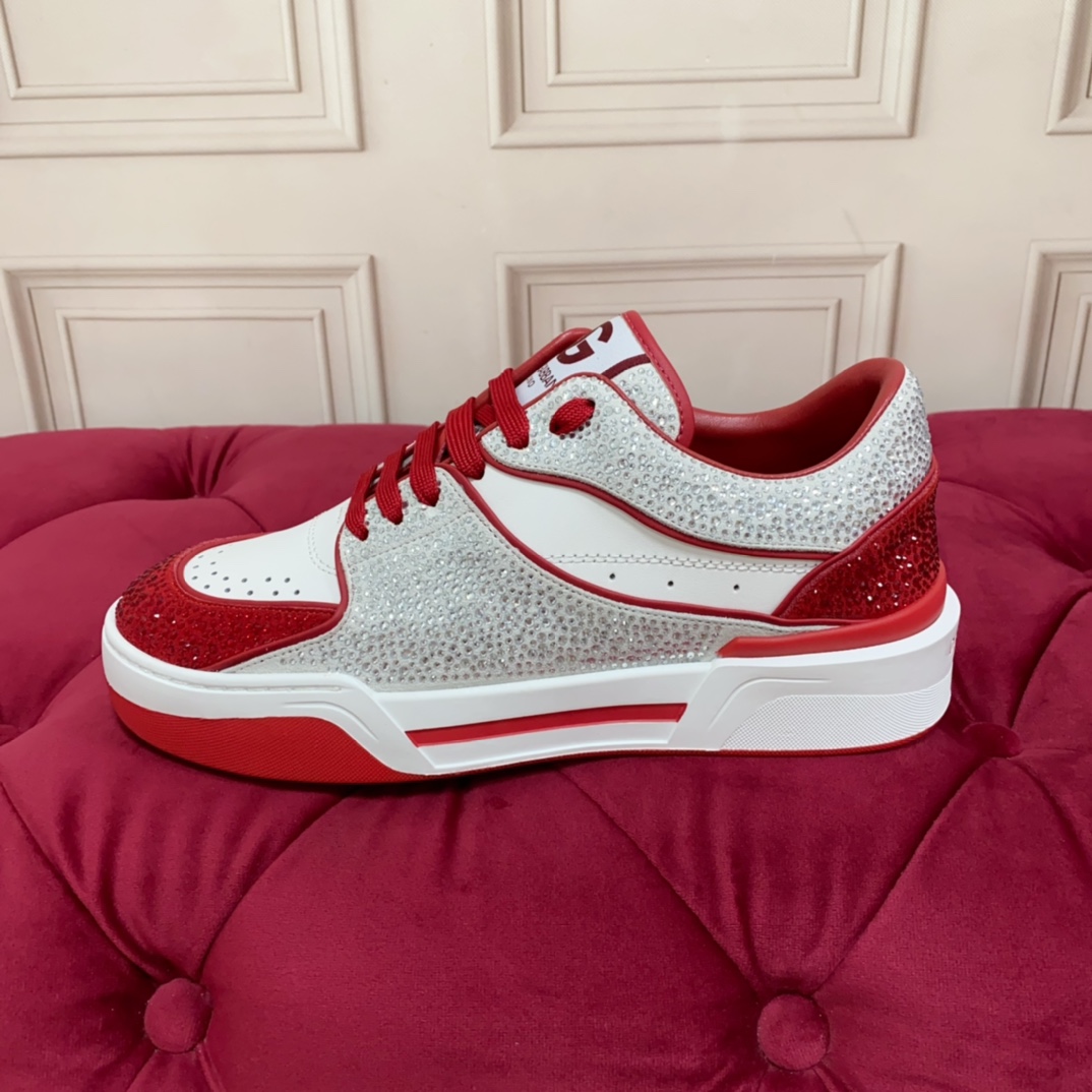 Dolce & Gabbana Crystal-embellished Leather Sneakers - FashionPlug