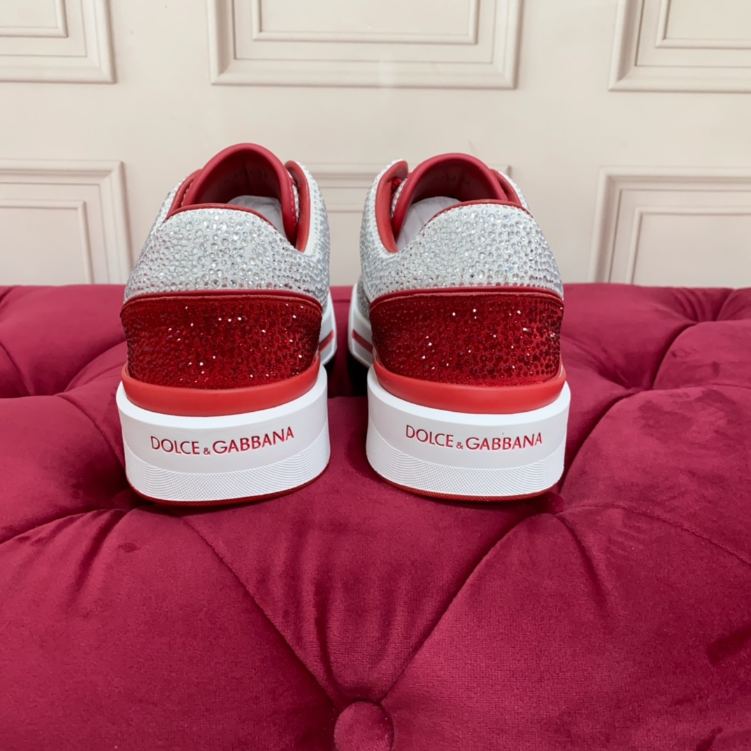 Dolce & Gabbana Crystal-embellished Leather Sneakers - FashionPlug