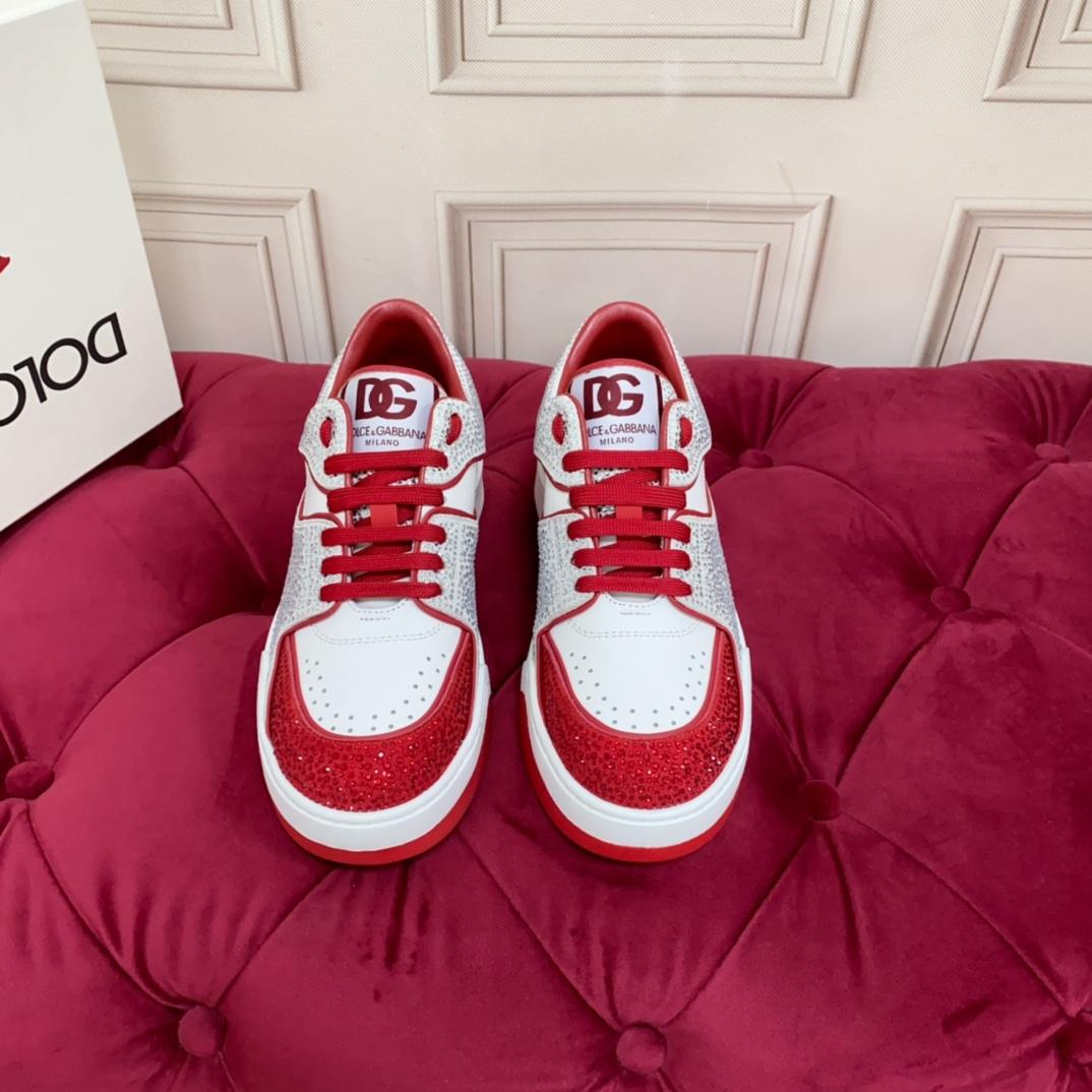 Dolce & Gabbana Crystal-embellished Leather Sneakers - FashionPlug