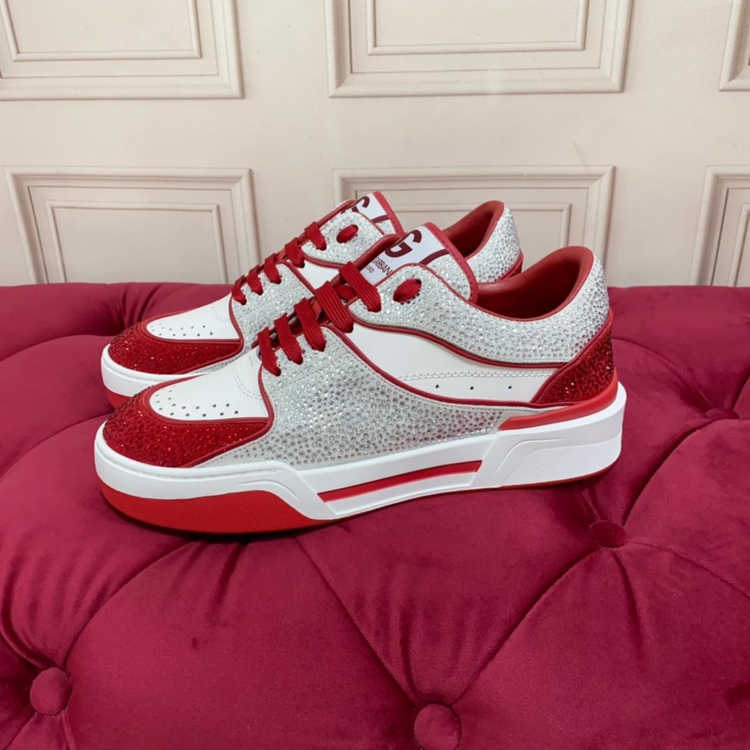 Dolce & Gabbana Crystal-embellished Leather Sneakers - FashionPlug