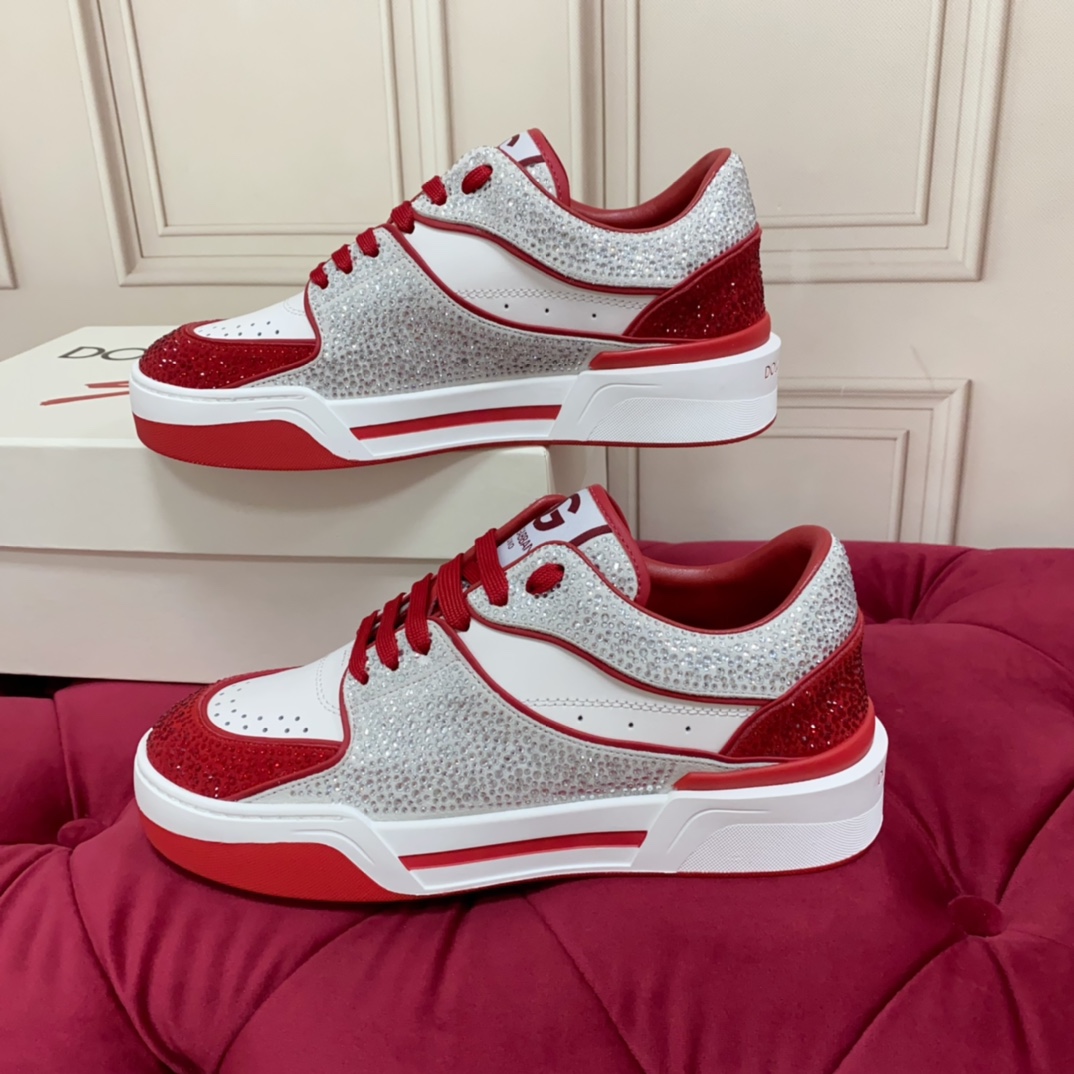 Dolce & Gabbana Crystal-embellished Leather Sneakers - FashionPlug