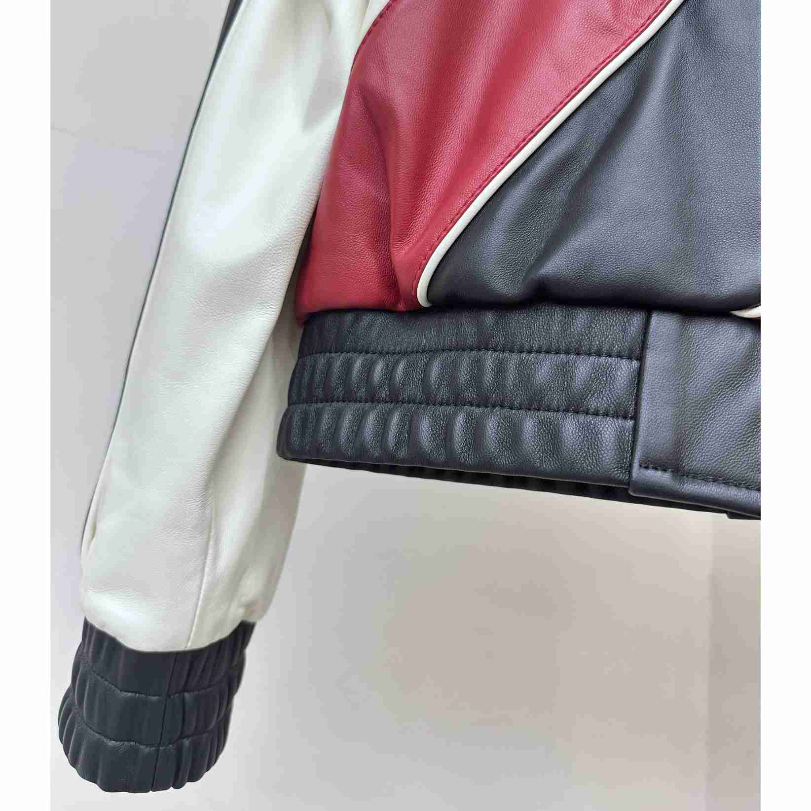 Gucci Leather Bomber Jacket With Gucci Lettering - FashionPlug