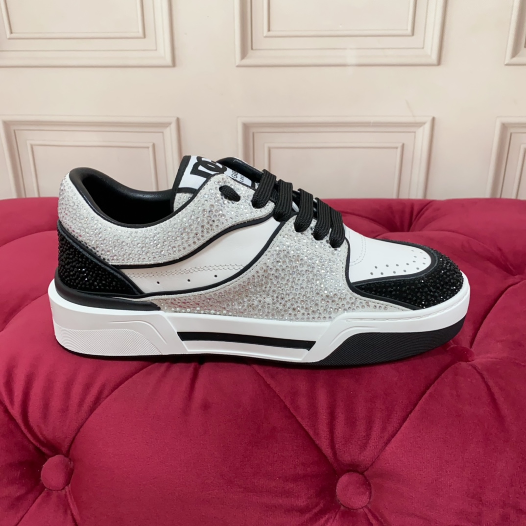 Dolce & Gabbana Crystal-embellished Leather Sneakers - FashionPlug