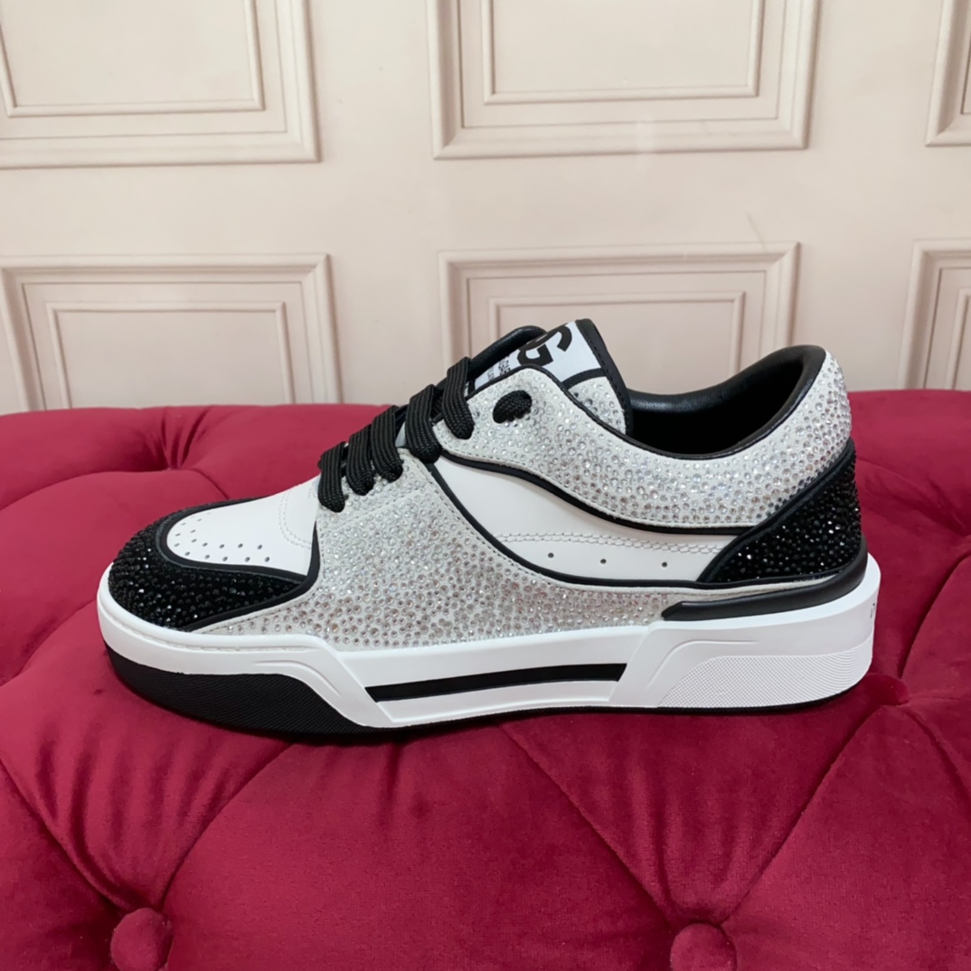 Dolce & Gabbana Crystal-embellished Leather Sneakers - FashionPlug