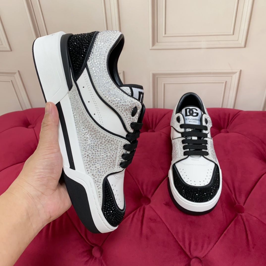 Dolce & Gabbana Crystal-embellished Leather Sneakers - FashionPlug