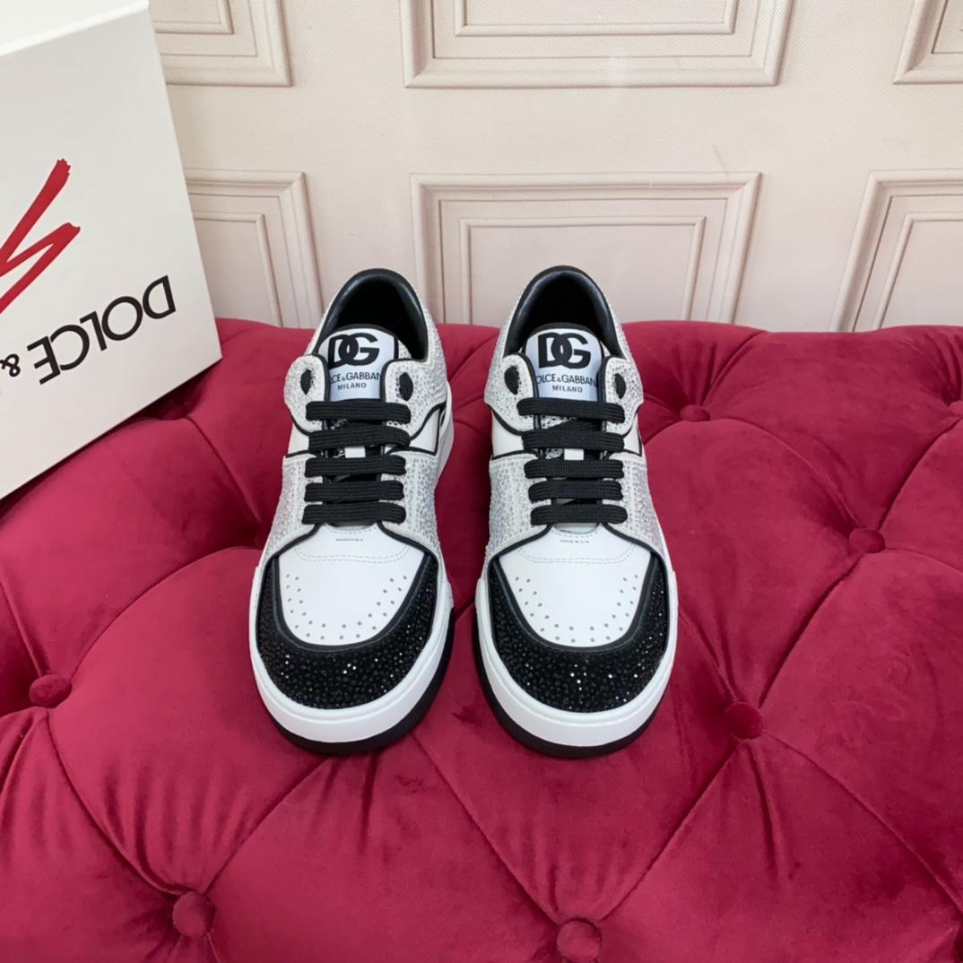 Dolce & Gabbana Crystal-embellished Leather Sneakers - FashionPlug