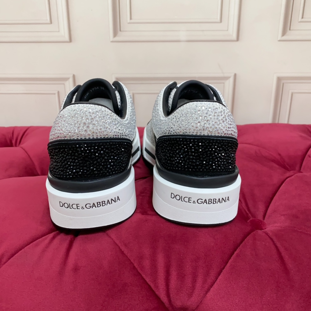 Dolce & Gabbana Crystal-embellished Leather Sneakers - FashionPlug