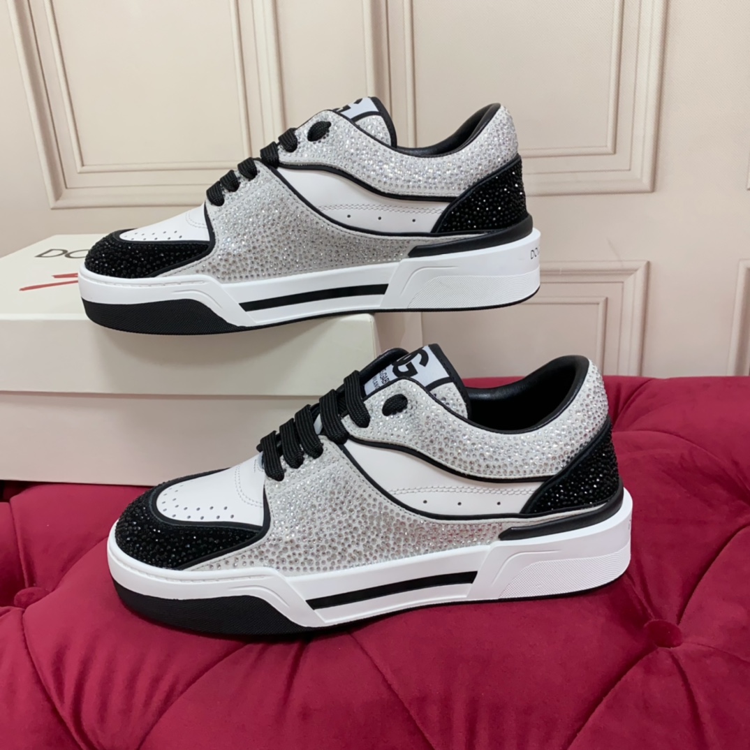 Dolce & Gabbana Crystal-embellished Leather Sneakers - FashionPlug
