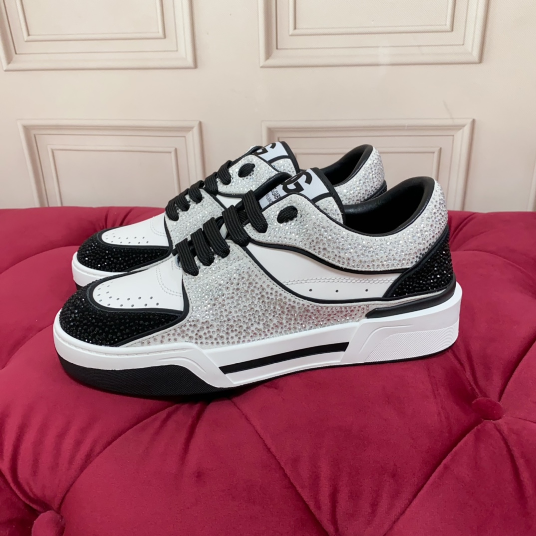 Dolce & Gabbana Crystal-embellished Leather Sneakers - FashionPlug