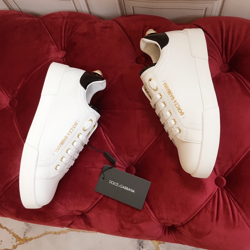 Dolce & Gabbana White Portofino Trainers With Pearl - FashionPlug