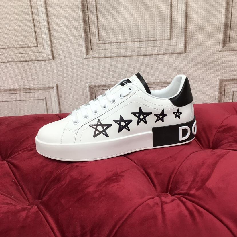 Dolce & Gabbana White Portofino Stars Sneakers - FashionPlug