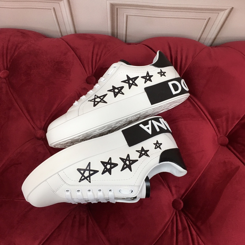 Dolce & Gabbana White Portofino Stars Sneakers - FashionPlug